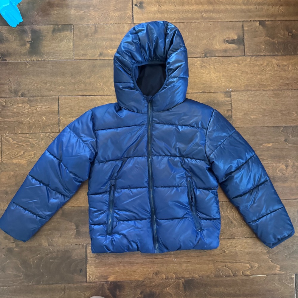 All in Motion Kids Puffer Jacket Navy Blue Hooded Wind Water Resistant Large L